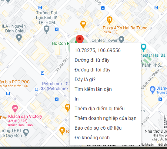 Hiển thị kinh độ và vĩ độ khi tìm kiếm vị trí trên Google Map